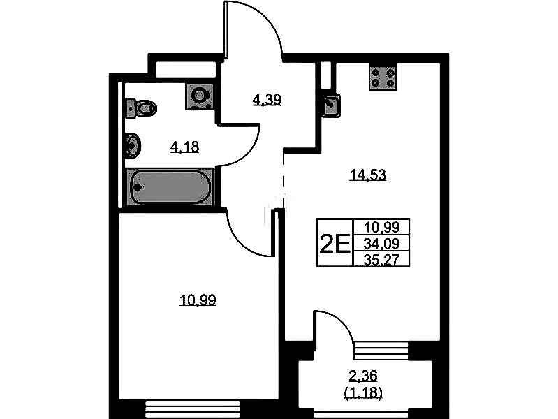 1-комнатная квартира 35.27 м², 7/9 эт., ЖК «GloraX Новоселье»